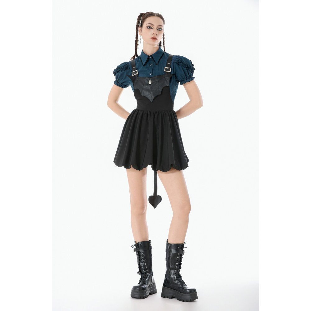 Dark In Love Lilith Bat Harness Gothic Bubble Dress with Faux Leather