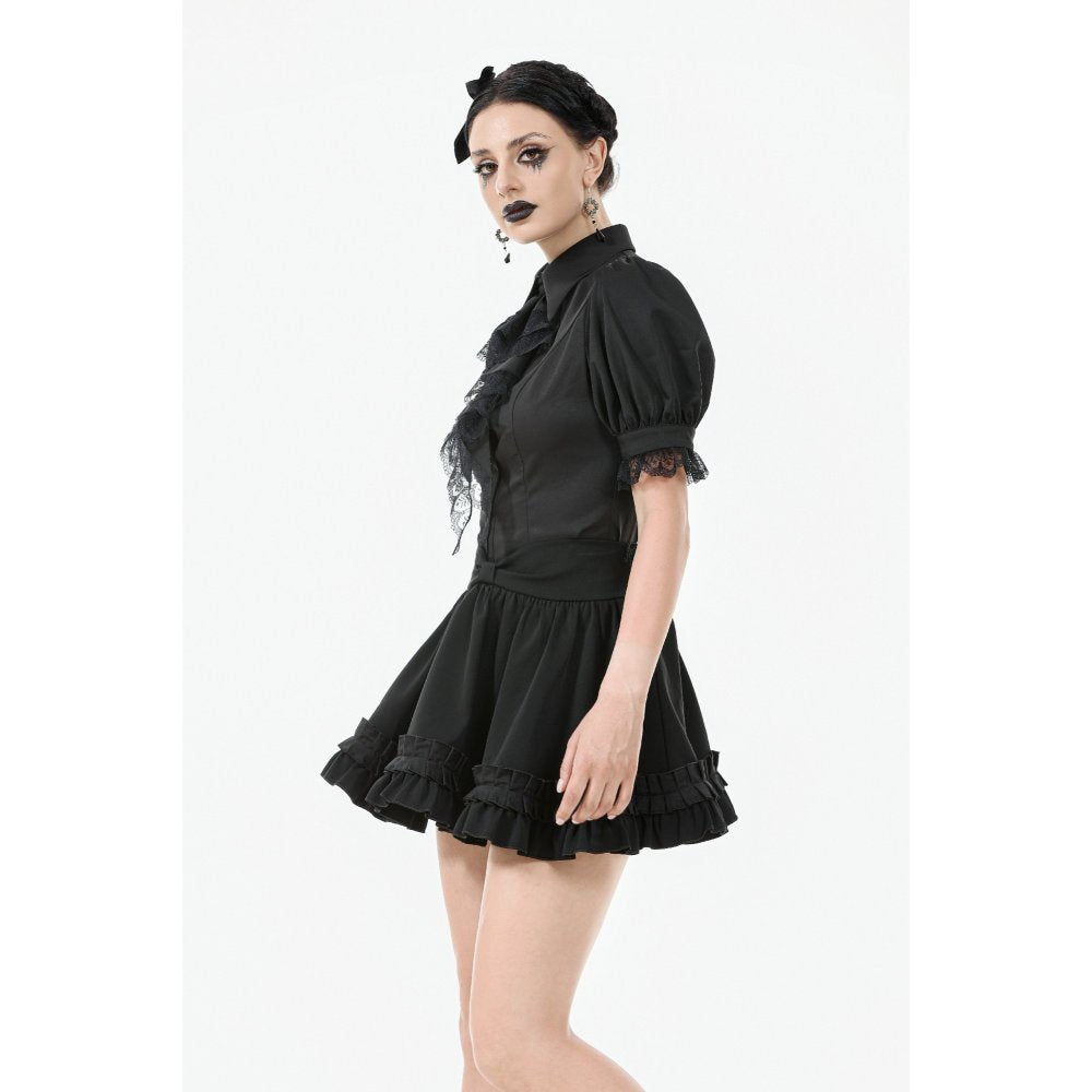 Dark in Love Black Ruffled Mini Skirt – High-Waisted Lolita Style