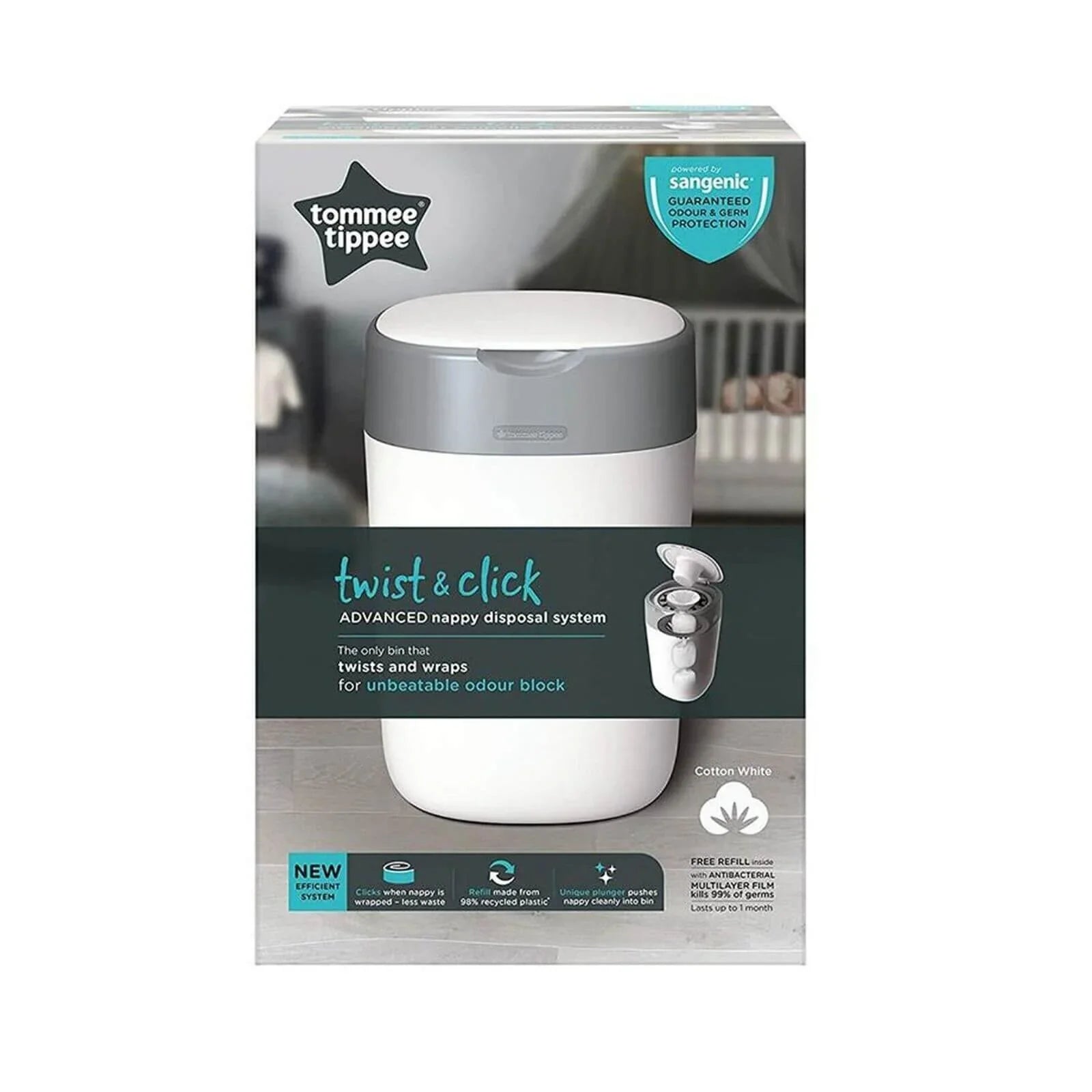 Tommee Tippee Twist & Click Nappy Disposal Tub - White