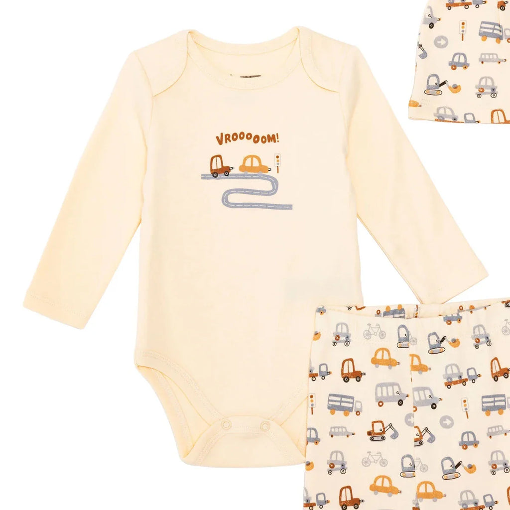 HelloBaby Boys Body-Footed Bottom-Hat Vehicles - Ecru