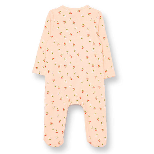 HelloBaby Girls Footed Romper Cherry Zip-up Crew Neck Long Leg Long Sleeve - Salmon