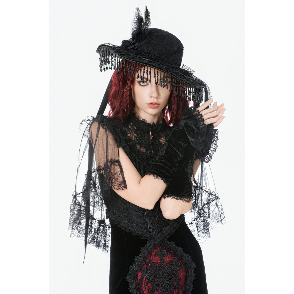 Dark in Love Lillian Victorian Lace Arm Warmers – Black Velvet Gothic