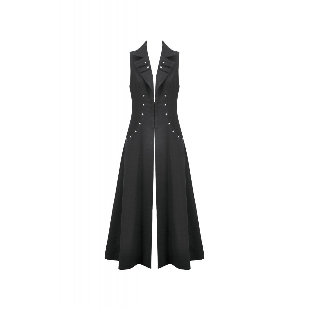 Dark in Love Collete Punk Sleeveless Long Fitted Coat | Studded Gothic
