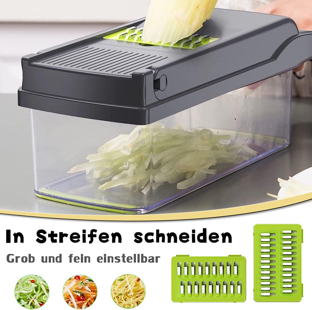 OLIYA 12-in-1 Vegetable Chopper and Onion Slicer with 6 Steel Blades