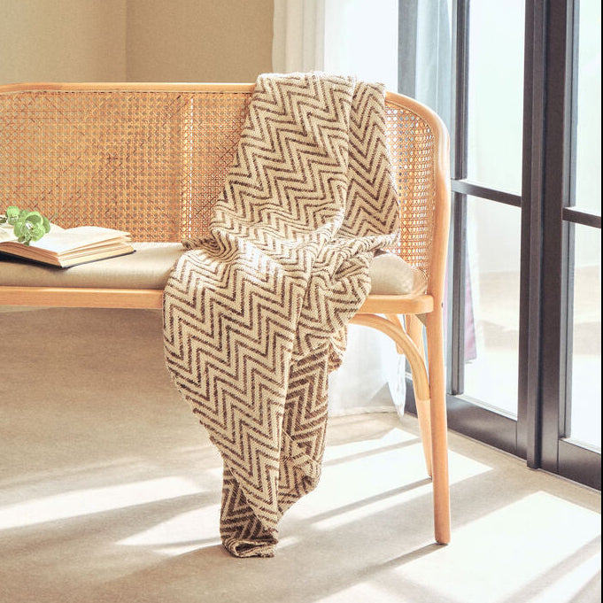 Orsina Bosie Beige Woven Chevron Throw Blanket – Neutral Home Decor