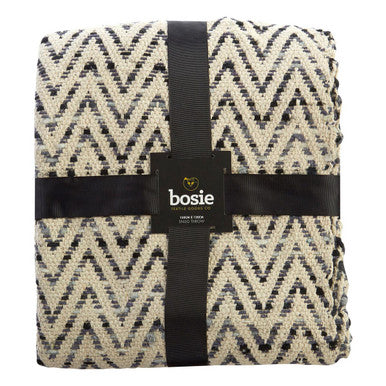 Orsina Bosie Grey Woven Chevron Throw – Modern Soft Cotton Sofa Blanket