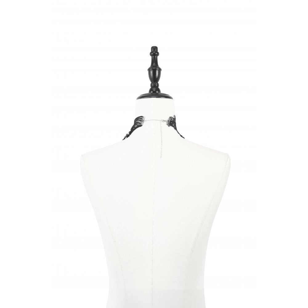Dark in Love Lysandra Butterfly Lace Beaded Collar | Gothic Gem Drop