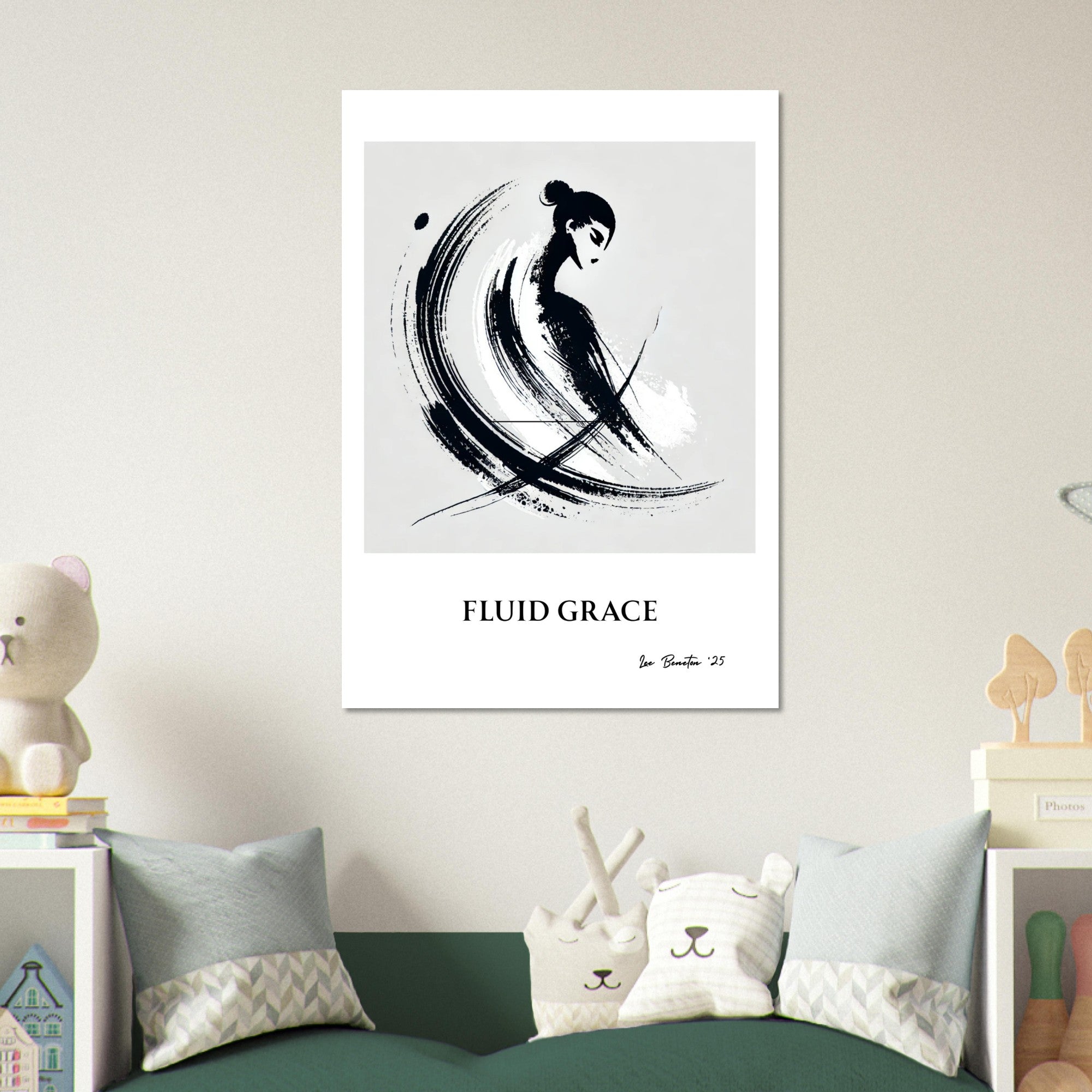 Minimalist Ink Brush Wall Art Print – Modern Abstract Black and White Poster, Japandi Decor, Contemporary Neutral Artwork