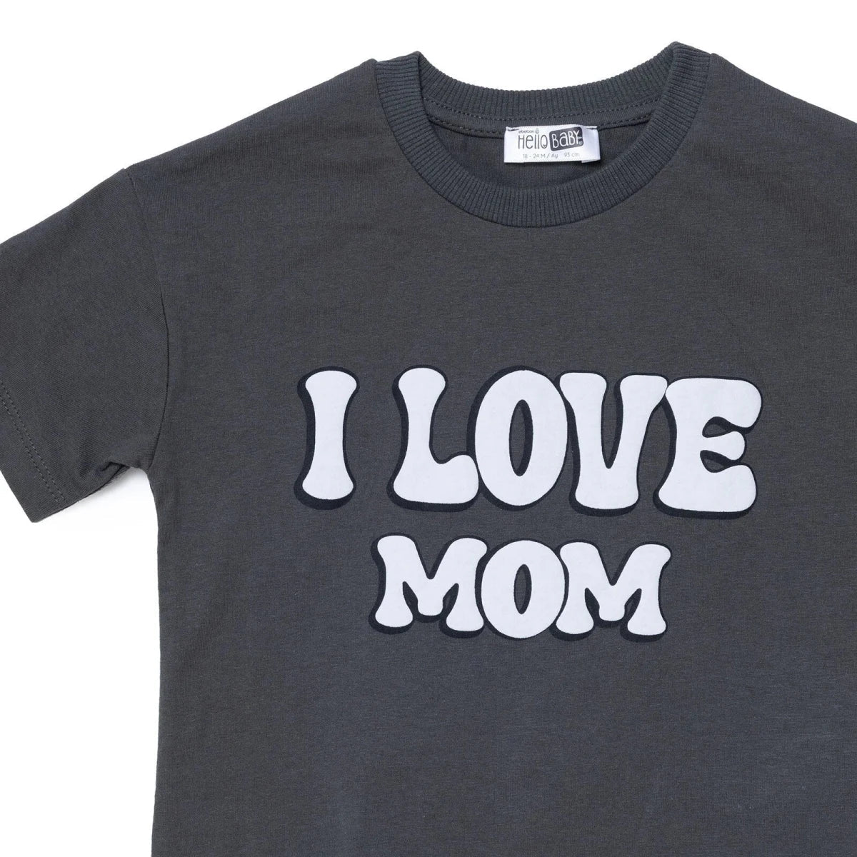 HelloBaby Boys T-shirt Slogan I Love Mom Crew Neck Short Sleeve - Grey