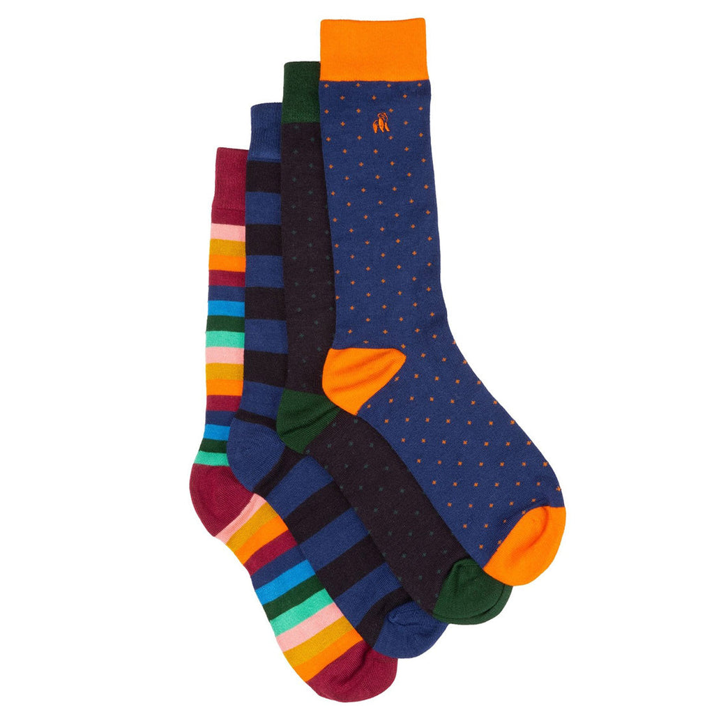 Swole Panda Bamboo Socks - Comfort Cuff Patterned Bundle - 4 Pairs