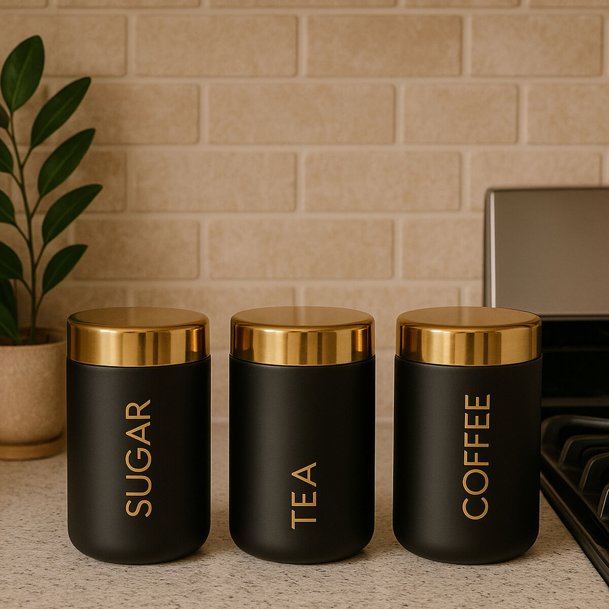Orsina Liberty Black Enamel Tea Coffee Sugar Canisters – Set of 3