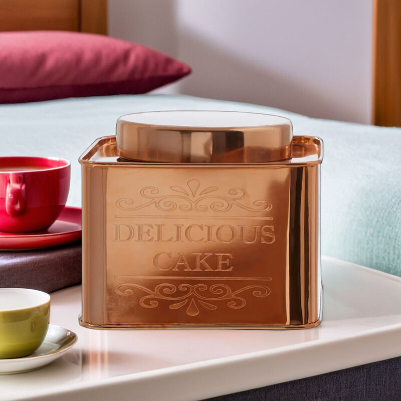 Orsina Chai Square Cake Canister – Copper Finish Food Storage Tin