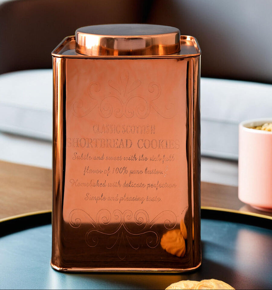Orsina Chai Square Copper Finish Cookie Canister | Kitchen Storage