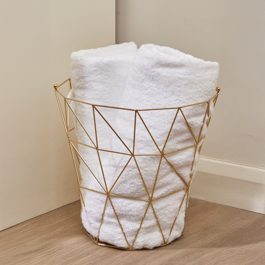 Orsina Vertex Tall Storage Basket – Gold Finish Geometric Wire Decor