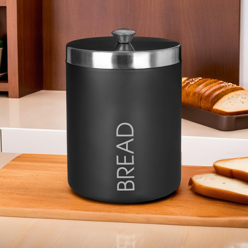 Orsina Black Enamel Bread Bin – Modern Kitchen Storage with Steel Lid