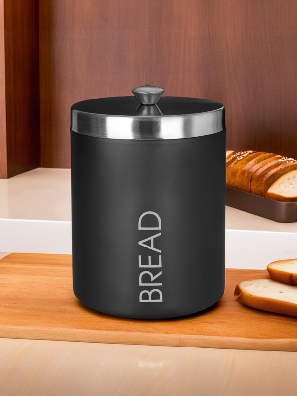 Orsina Black Enamel Bread Bin – Modern Kitchen Storage with Steel Lid