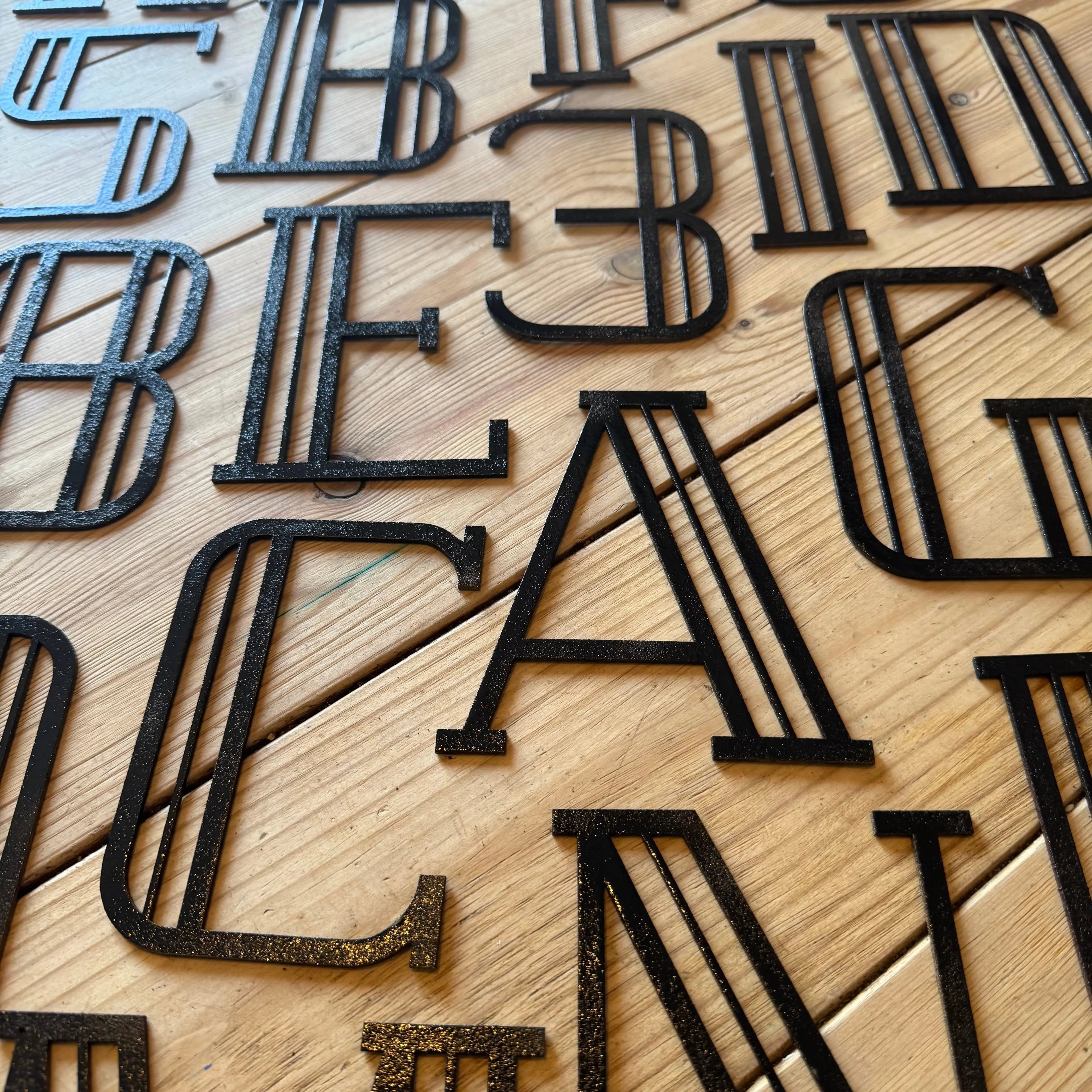 Art Deco Metal Letters & Numbers | Distressed Black Steel Wall Decor