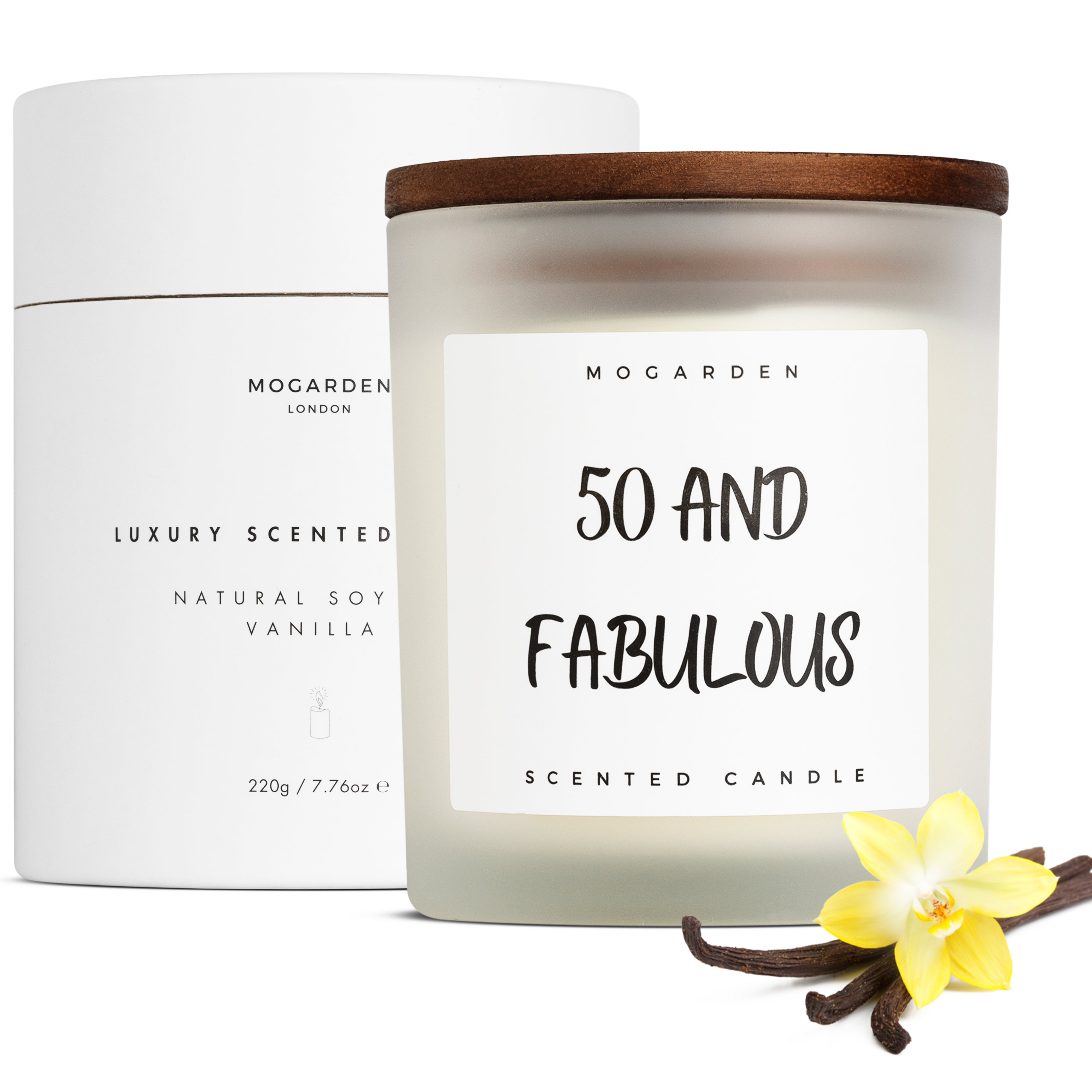 Mogarden 50th Birthday Candle | Luxury Vanilla Amber Soy Wax - 220g