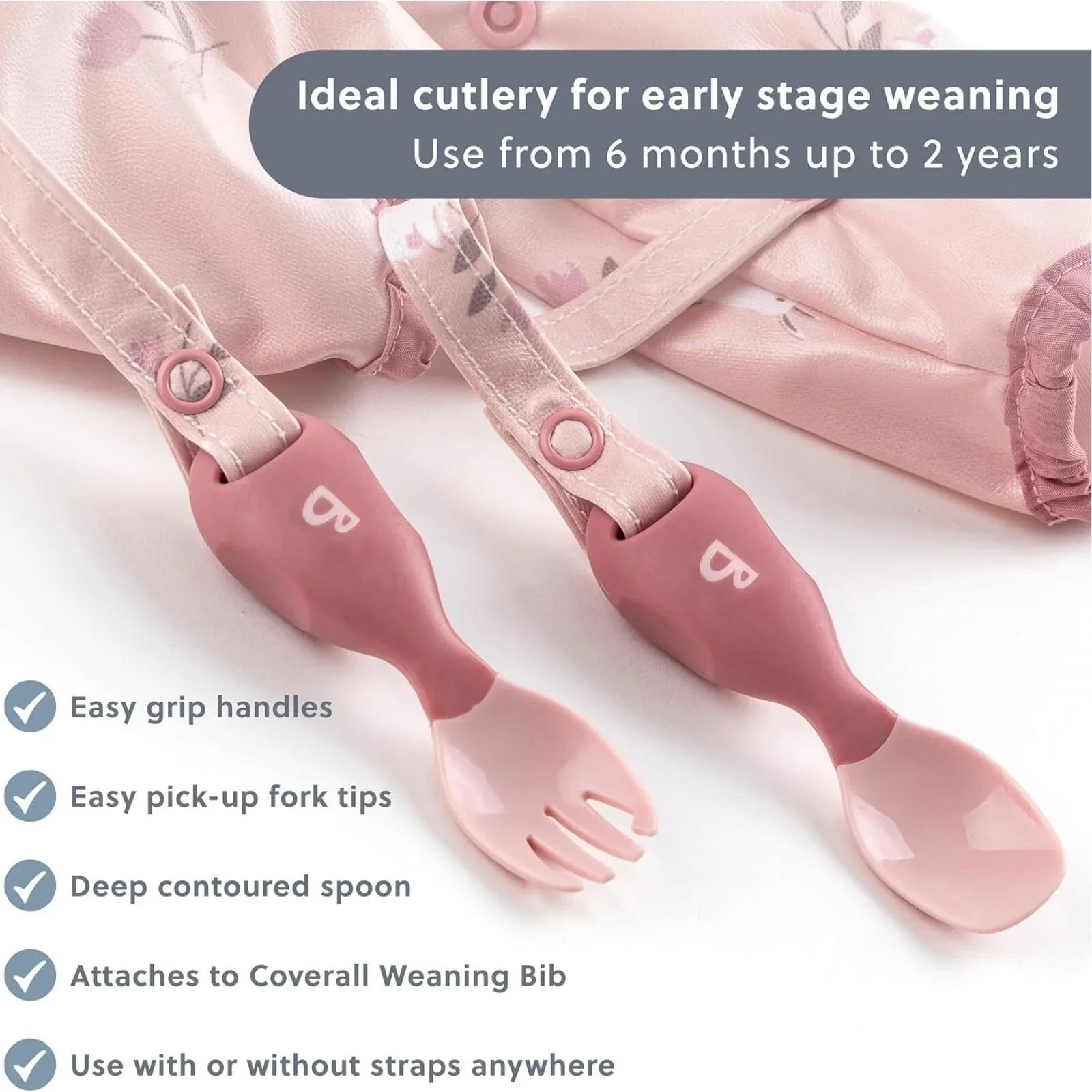 Bibado Handi Cutlery Attachable Weaning Cutlery Set 6+ months Pack of 2 - Fawn