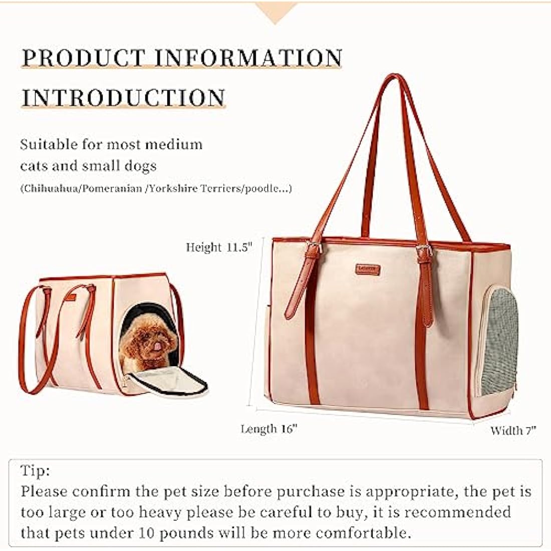 Lasaviin Vegan Leather Dog Purse | Airline Approved Pet Carrier - Beige