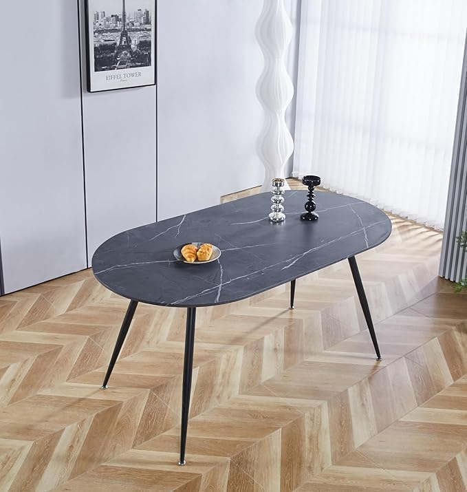 Hallowood Furniture Cullompton Large Grey Marble Effect Oval Dining Table - image 1
