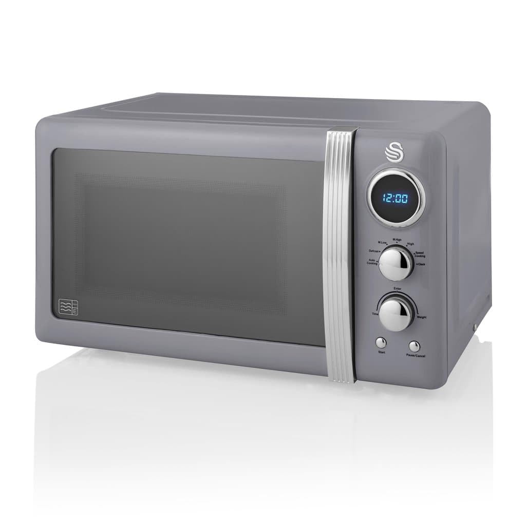 Swan Retro Digital Microwave | 800W 20L with Defrost – Grey