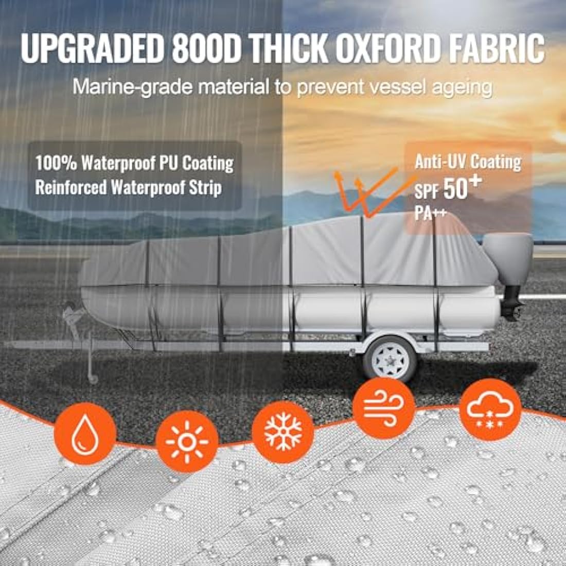 VEVOR 23'-24' Pontoon Boat Cover | 800D Waterproof Marine Oxford Fabric