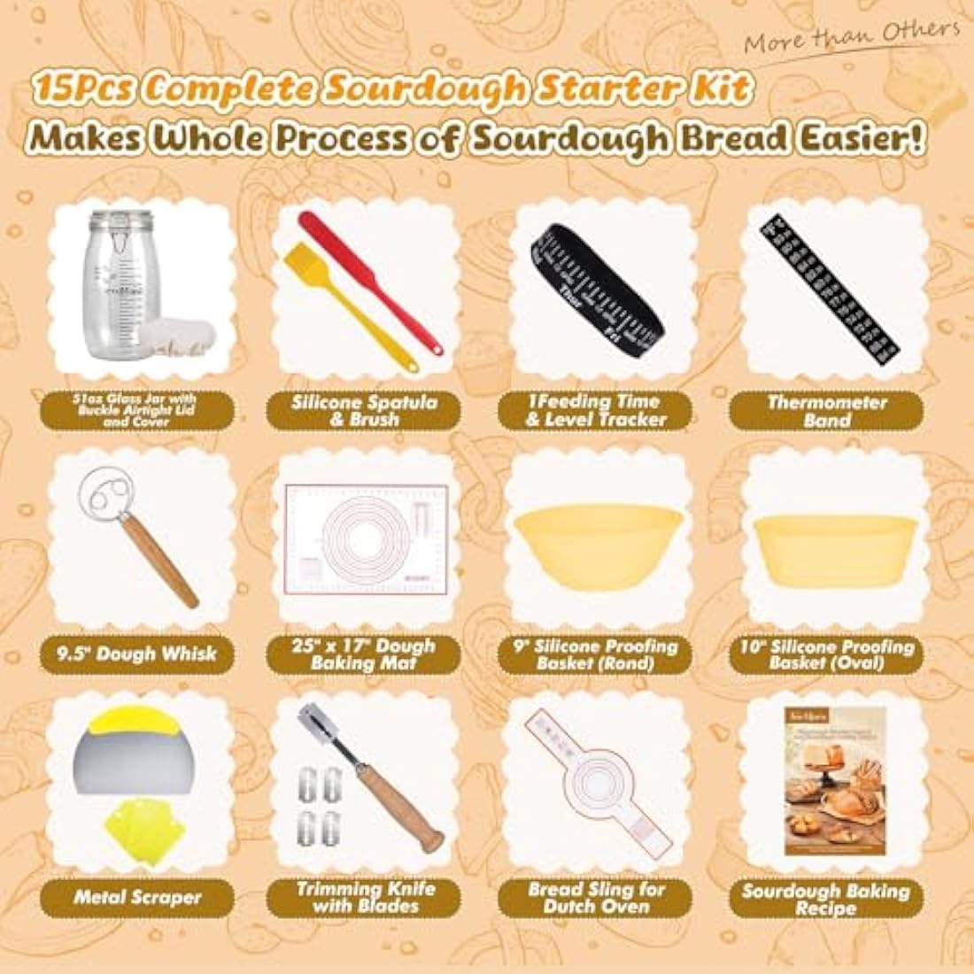 DoughEase Sourdough Starter Kit – 1500ml Glass Jar & Silicone Proofing Baskets