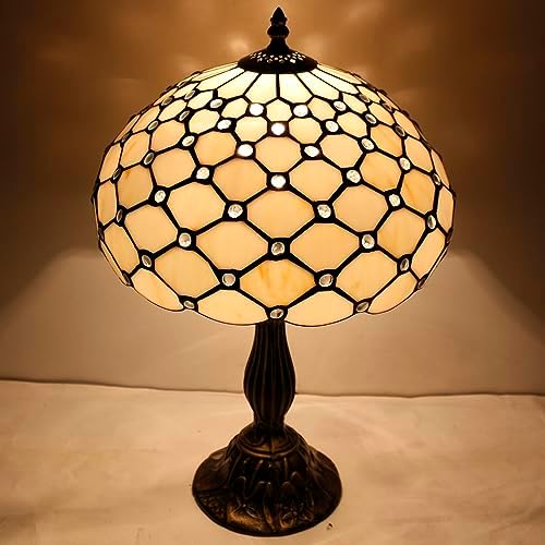 Werfactory Tiffany Table Lamp | 12" Amber Stained Glass Bedside Light