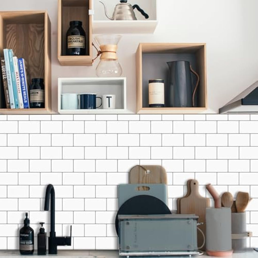 WoStick White Subway Peel and Stick Wall Tiles - 10 Sheet Kitchen Backsplash