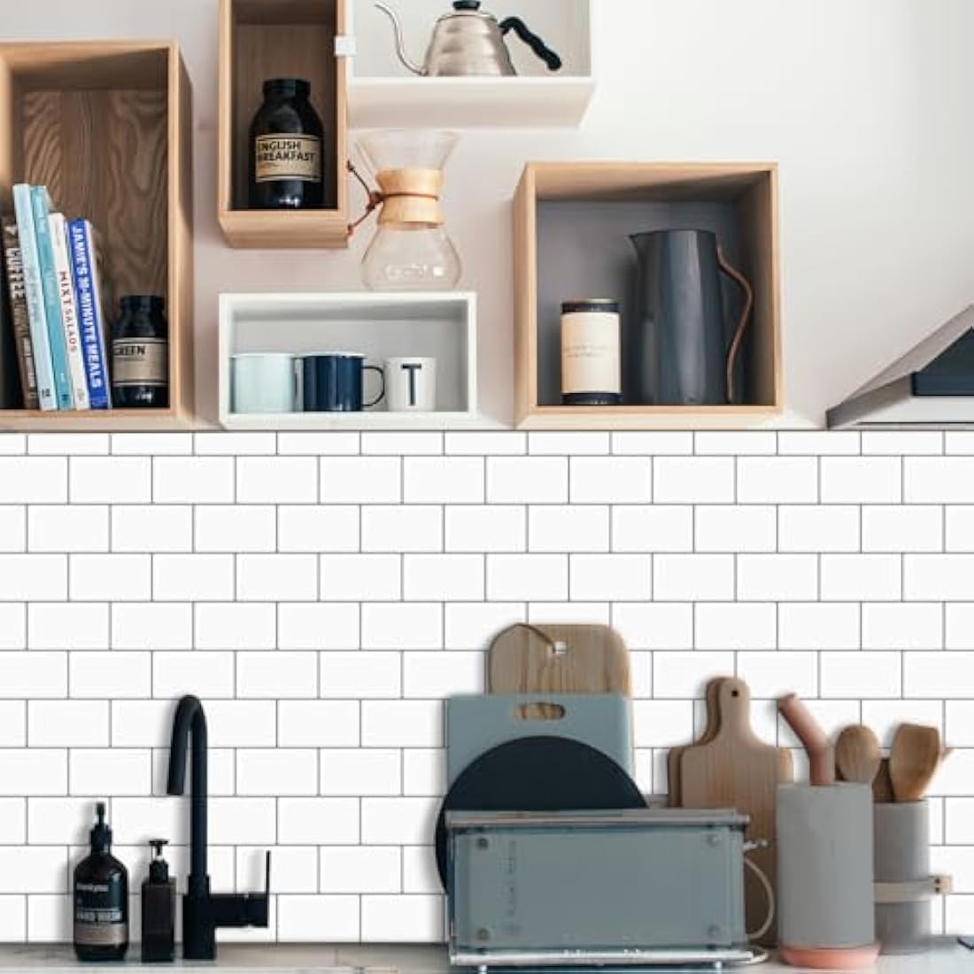WoStick White Subway Peel and Stick Wall Tiles - 10 Sheet Kitchen Backsplash
