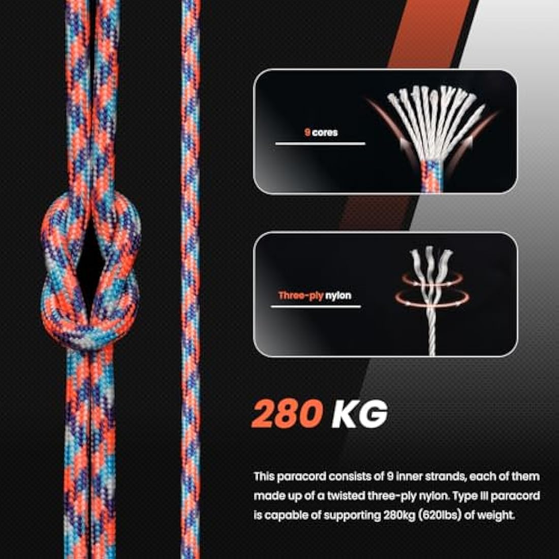 Abma Cord 4mm Type III Nylon Paracord - 100m 9-Strand Survival Rope