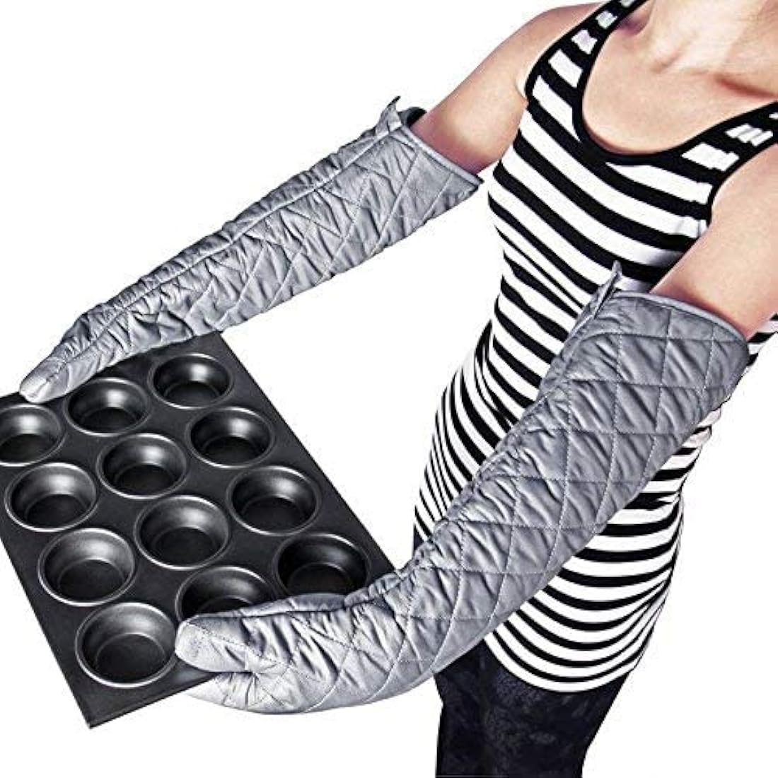 Jolof Store Heat Resistant Oven Mitts – 23 Inch Extra Long Cotton BBQ Gloves