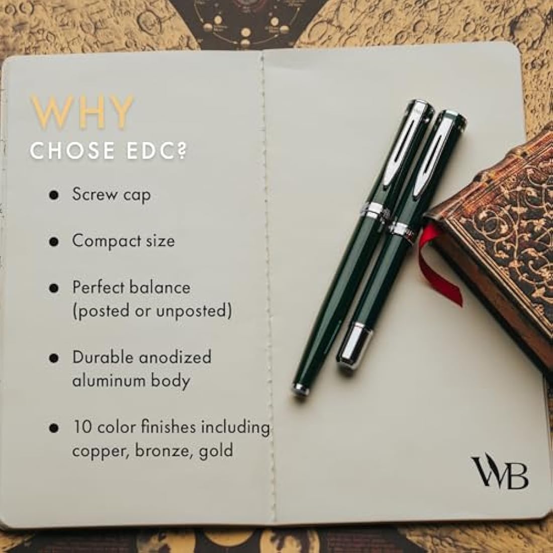 Wordsworth and Black Fountain Pen - Mini EDC Pocket Pen, Chrome Finish