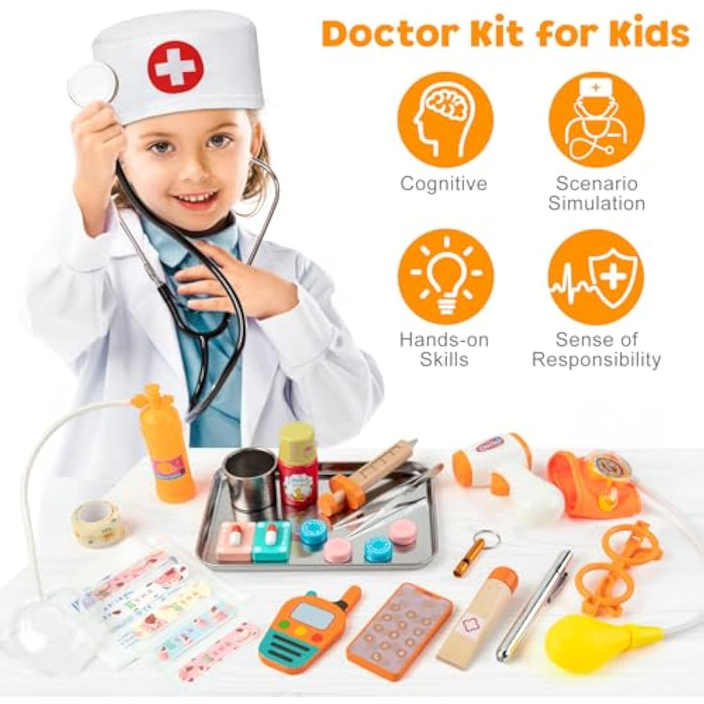 EFO SHM Kids Doctor Kit – 34-Piece Wooden Pretend Play Set with Bag