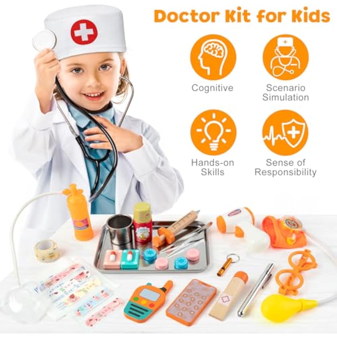 EFO SHM Kids Doctor Kit – 34-Piece Wooden Pretend Play Set with Bag