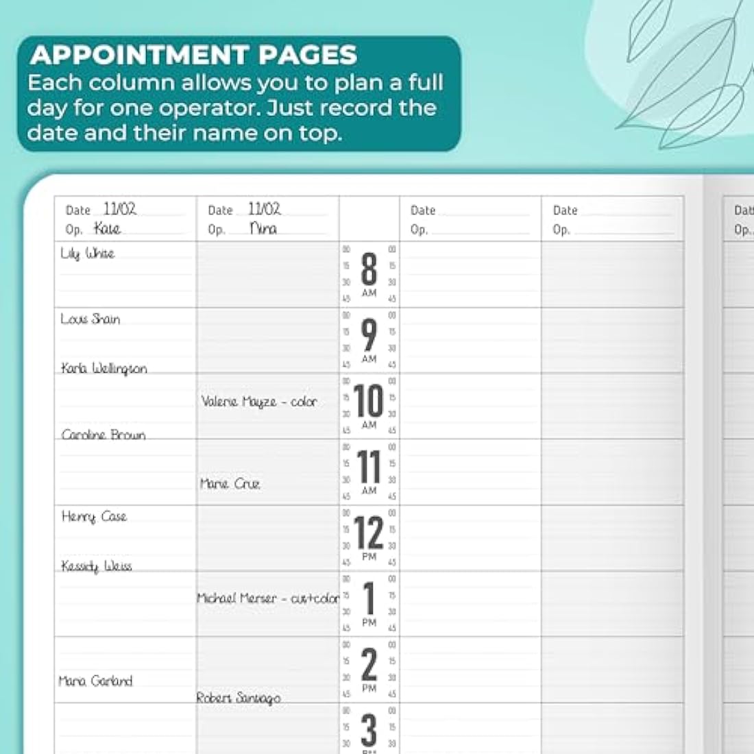 GoGirl Salon Appointment Book – Undated 15-Min Interval Planner, Turquoise