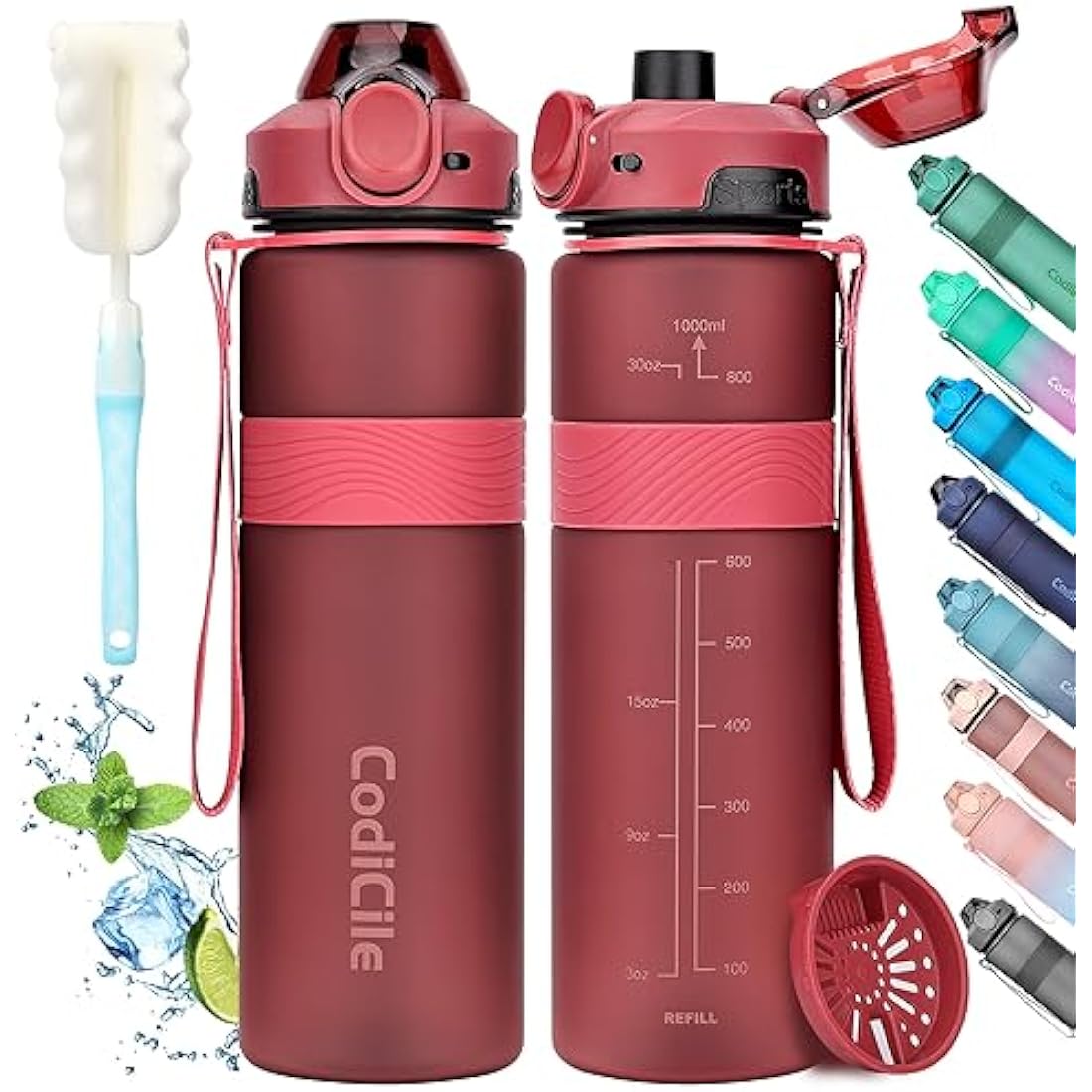 CodiCile 1L Sports Water Bottle – BPA Free Leak Proof Gym Bottle, Red