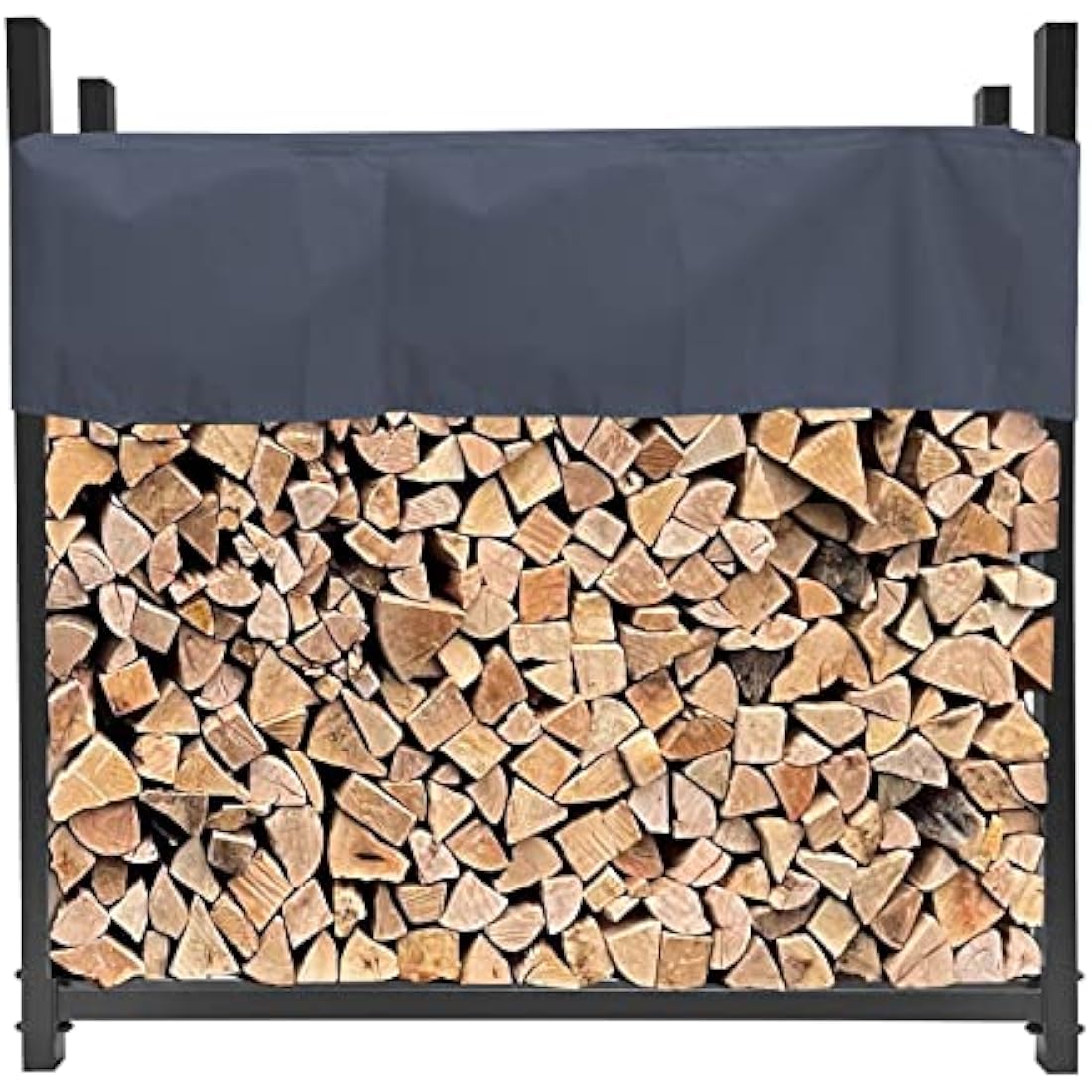 QUICK STAR Metal Firewood Rack with Protective Cover – 113x25x115cm Grey