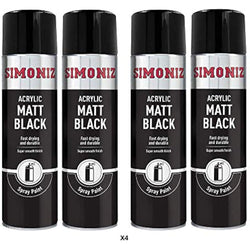 Simoniz Matt Black Acrylic Spray Paint for Automotive - 4 x 500ml