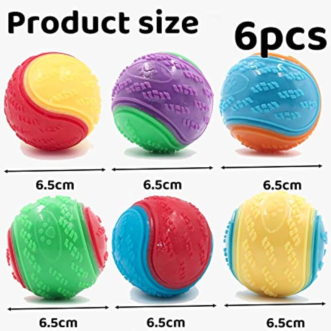 Jolof Store Squeaky Dog Ball 6-Pack – Durable TPR Rubber Teeth Cleaning Toy
