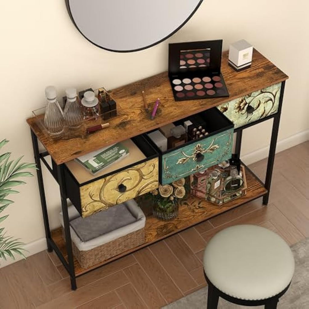 VEDECASA Console Table – Slim Entryway Table with 3 Drawers & Shelves