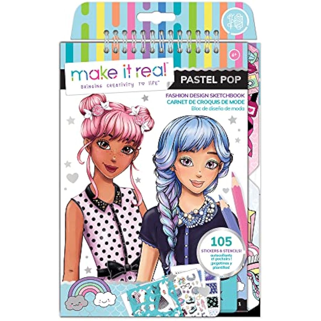 Make It Real Pastel Pop Fashion Design Sketchbook and Coloring Kit