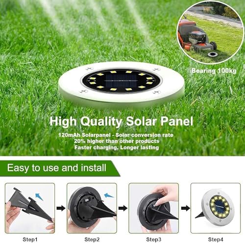 Bzavor 12-Pack Solar Floor Lights – IP65 Waterproof 12 LED Garden Pathway