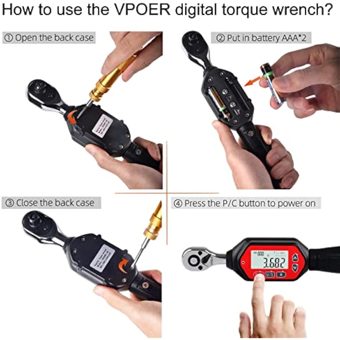 VPOER 1/4" Digital Torque Wrench | 0.22-7.37 ft-lbs with LED & Buzzer