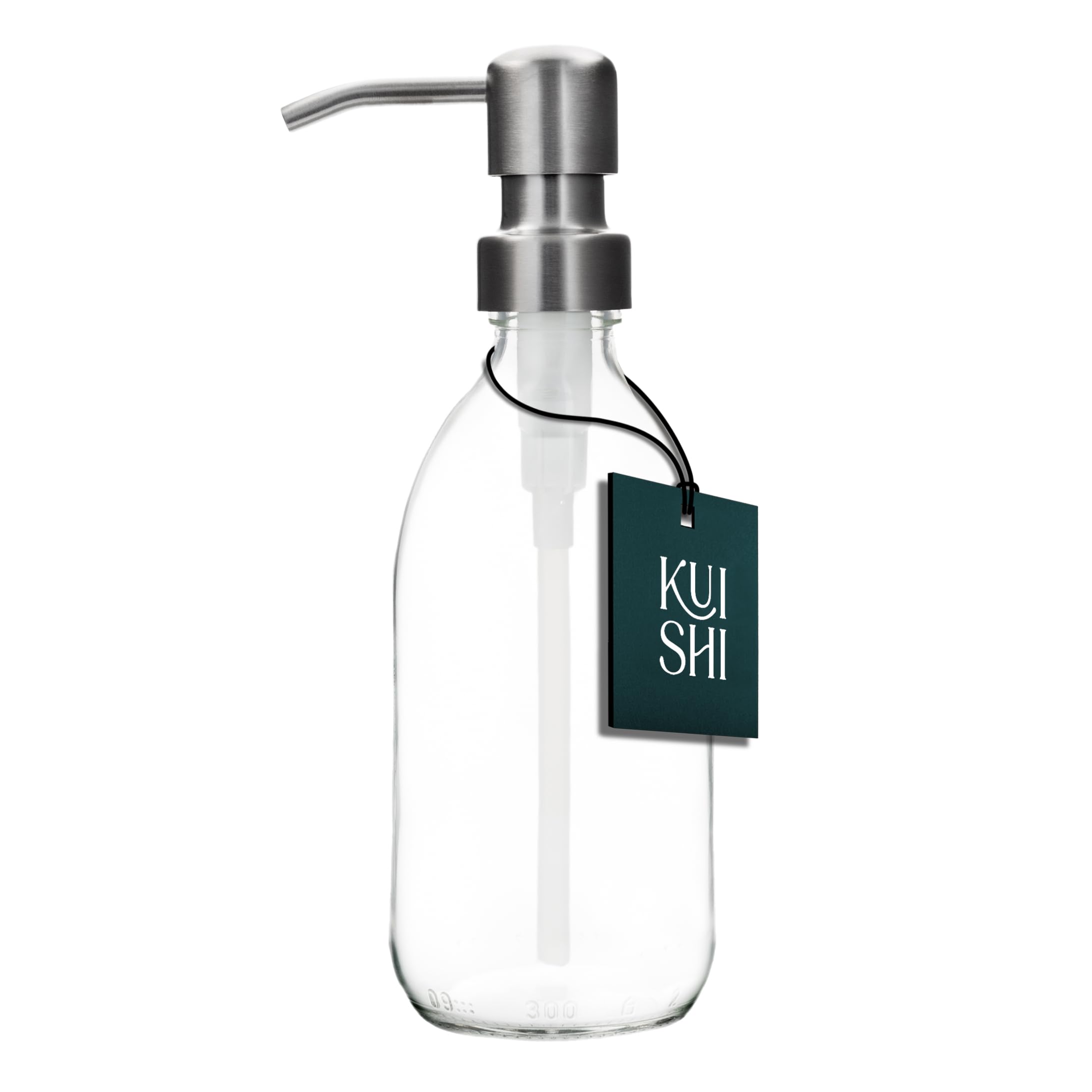 Kuishi Clear Glass Soap Dispenser | 300ml Refillable Stainless Pump