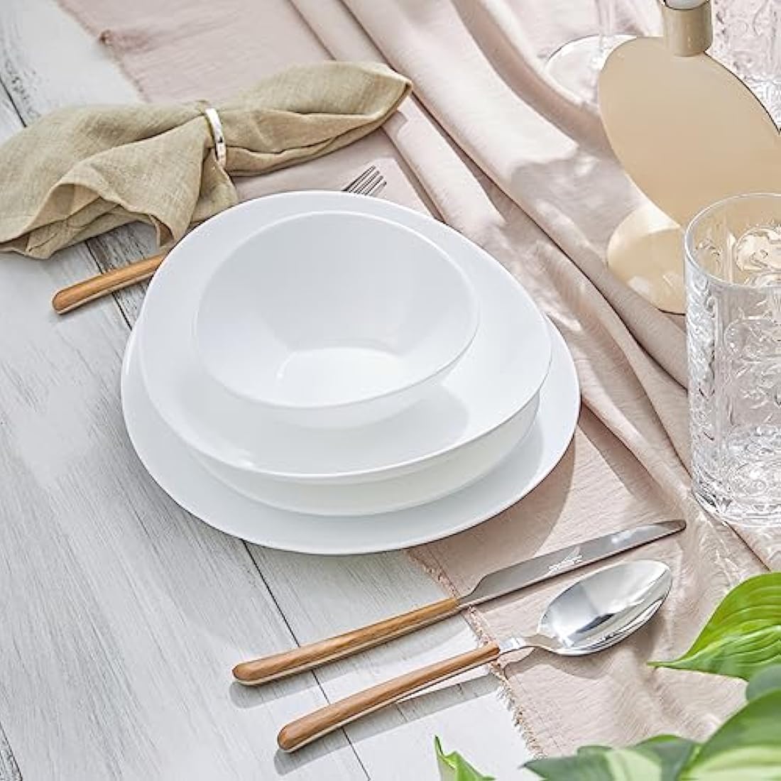 Karaca White 24-Piece Glass Dinner Set | Heat-Resistant Dinnerware