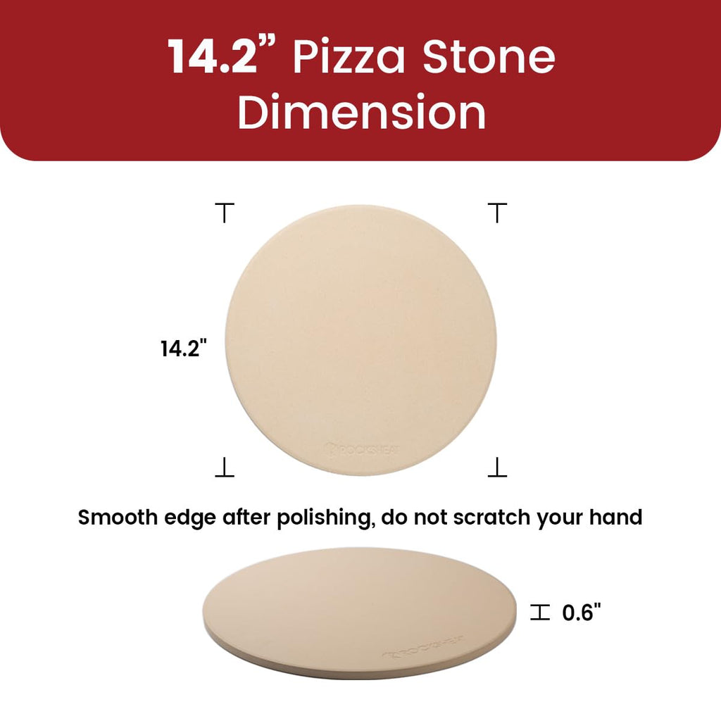 ROCKSHEAT 14.2" Round Cordierite Pizza Stone for Oven, Grill and BBQ