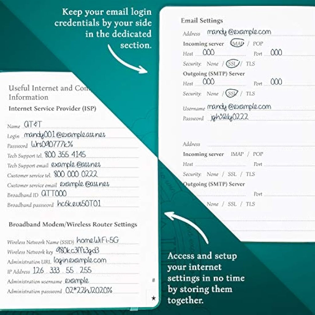 Password Book with Alphabetical Tabs - Turquoise, Medium