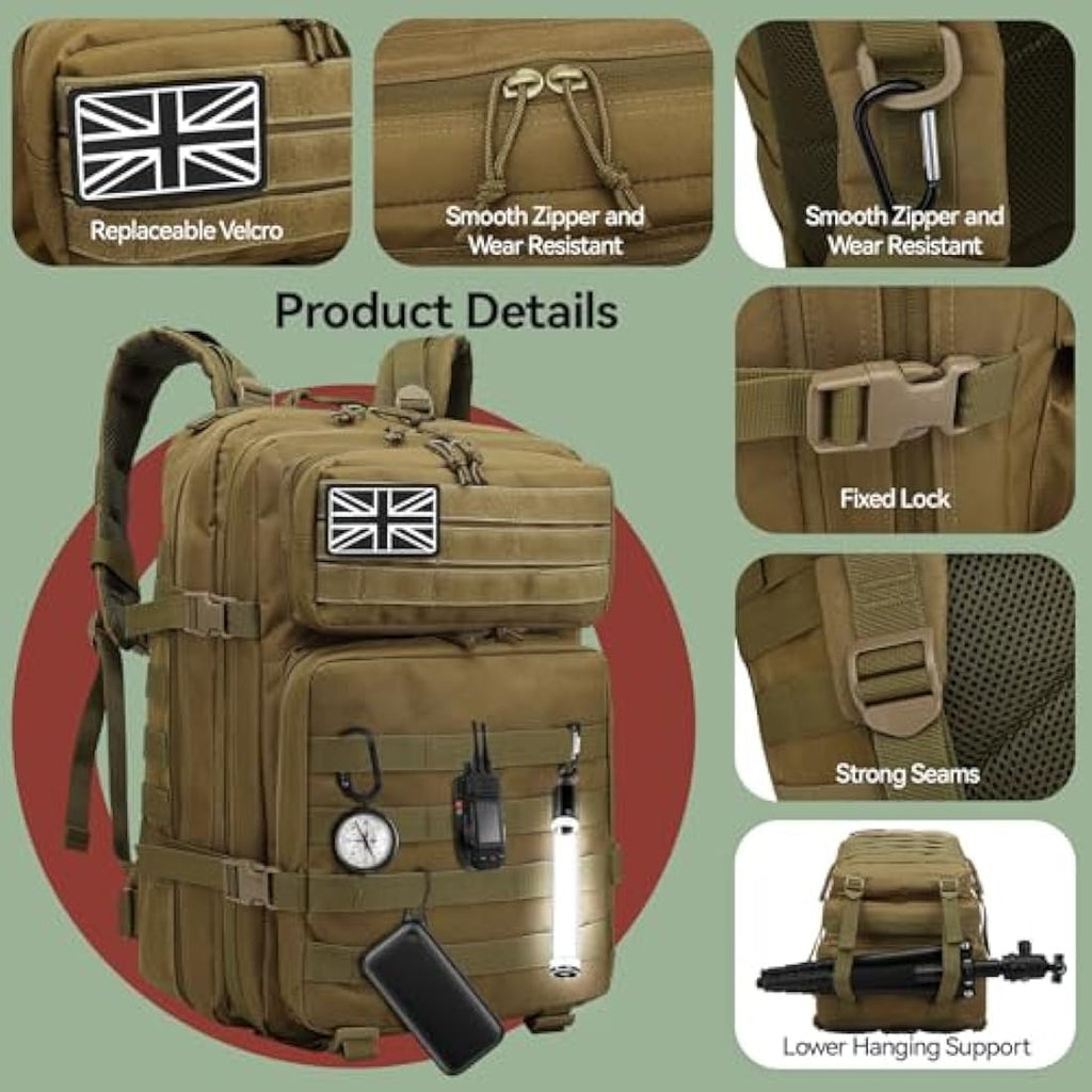 Delgeo 45L Military Tactical Backpack | Waterproof Molle Assault Pack